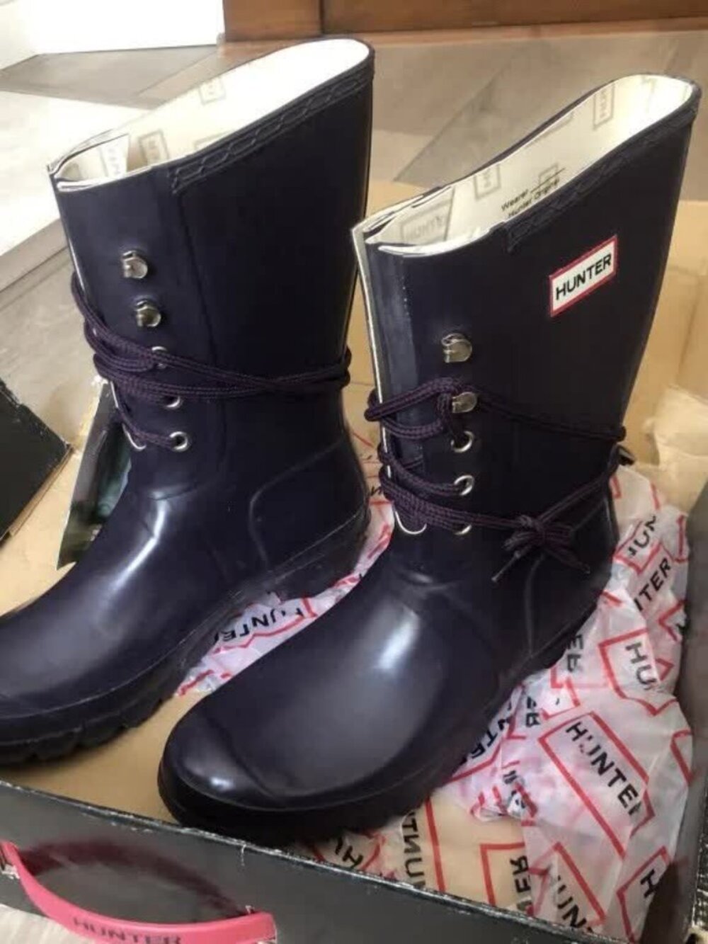Hunter Core Original Lace Wellington Boots Aubergine Purple Women 9